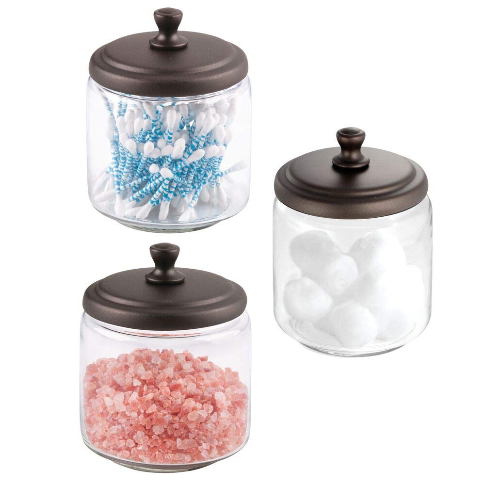 mDesign Glass Bathroom Vanity Storage Organizer Canisters Jars
