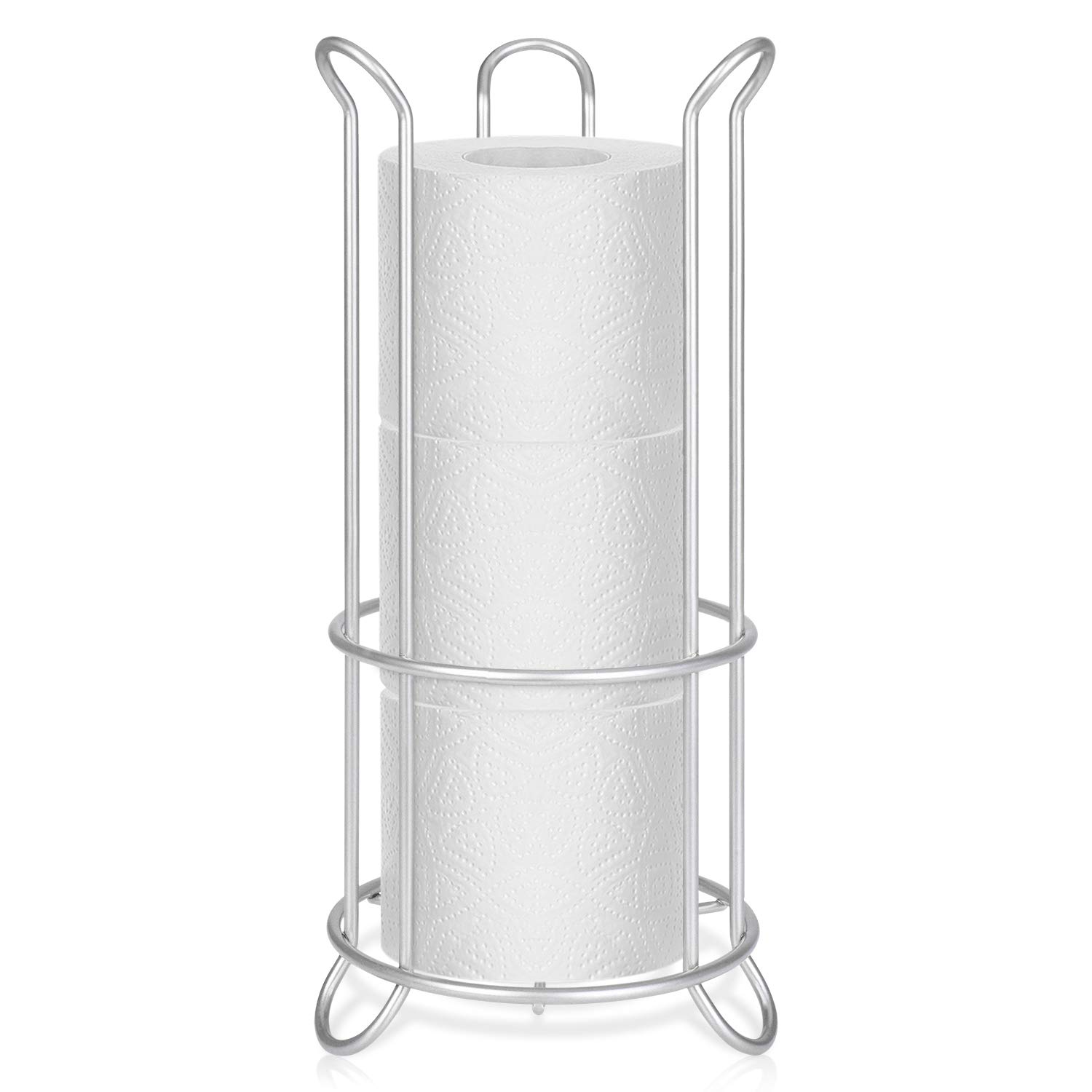 Metal Free Standing Toilet Paper Holder Stand with Storage for 3 Rolls