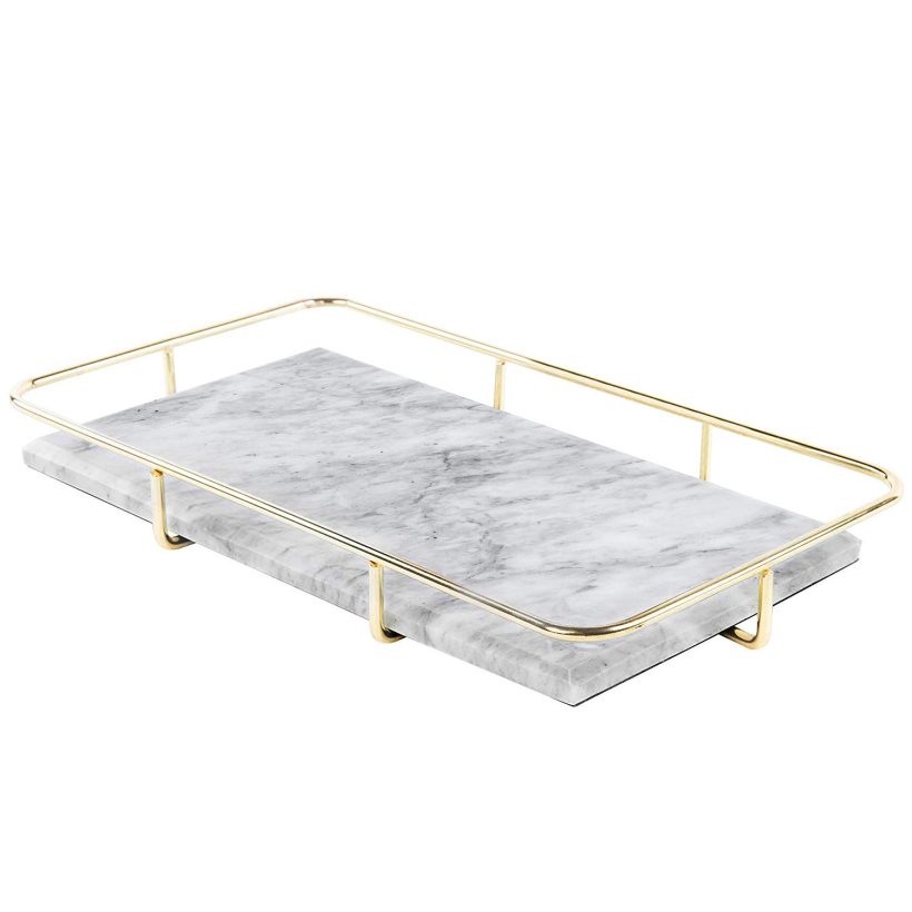 Marble Vanity Organizer Tray with Polished Gold