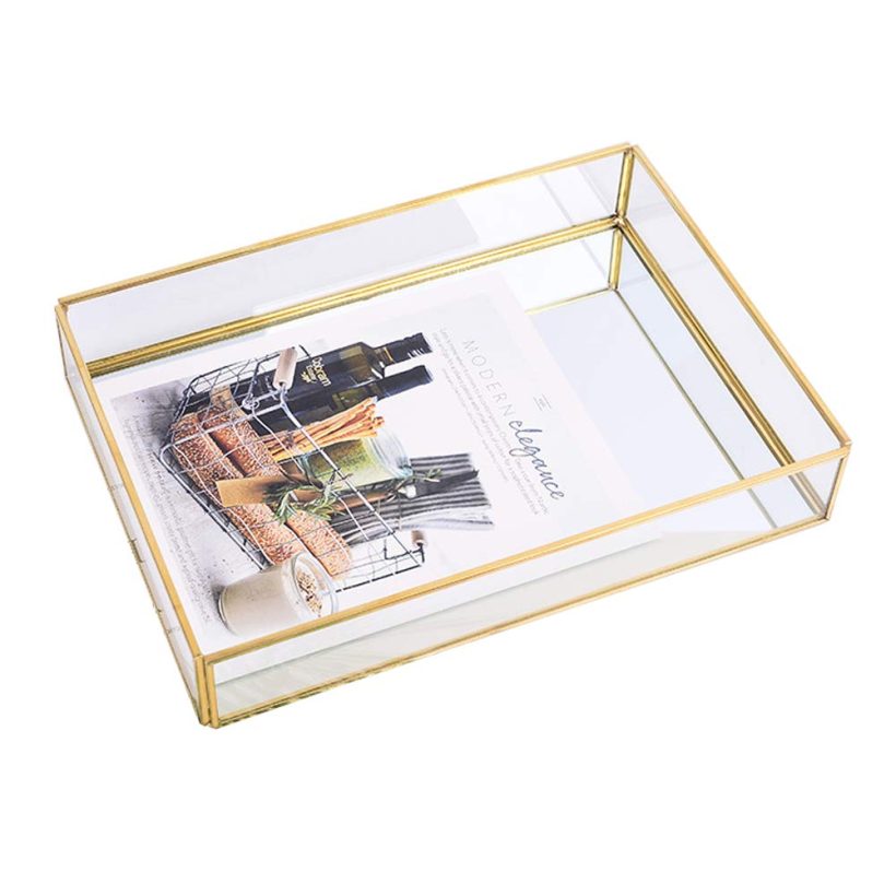 Sooyee Gold Tray Mirror, Rectangle Mirror Tray can Hold Perfume