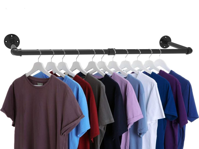 Industrial Pipe Clothes Rack, Heavy Duty Wall Mounted