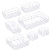 7 Pcs Clear Desk Drawer Organizers Trays, 4-Size Versatile Plastic Storage