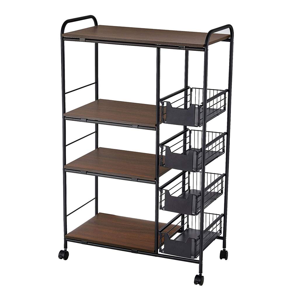 Storage Stand with 4 Slide-Out Mesh Baskets Wheel Trolley