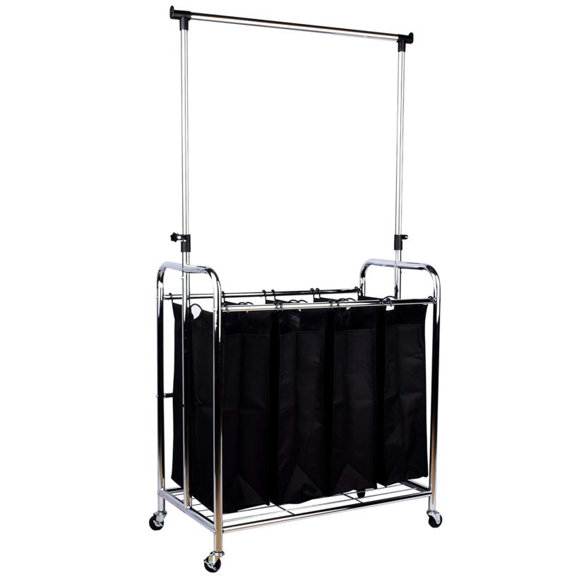 Laundry Hamper Sorter Cart with Hanging Bar and Rolling Wheels