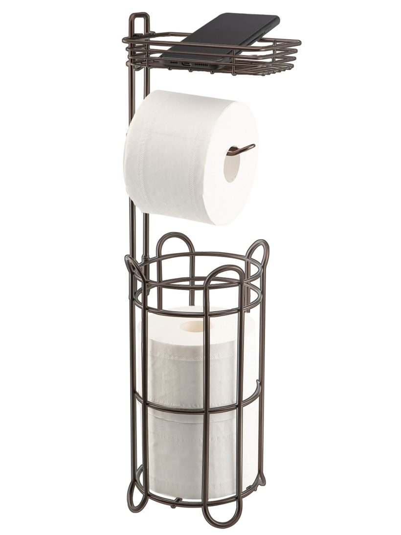 Toilet Paper Roll Holder Stand with Storage Shelf