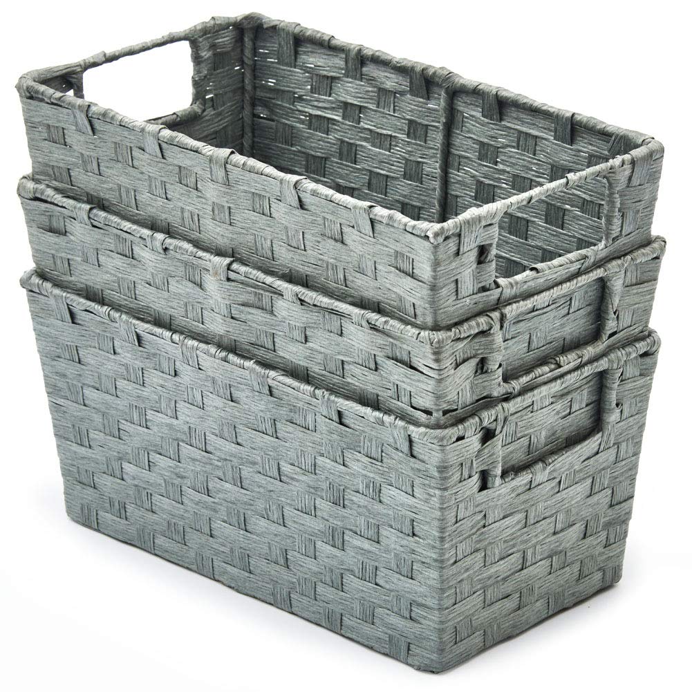 EZOWare Pack of 3 Paper Rope Woven Storage Baskets