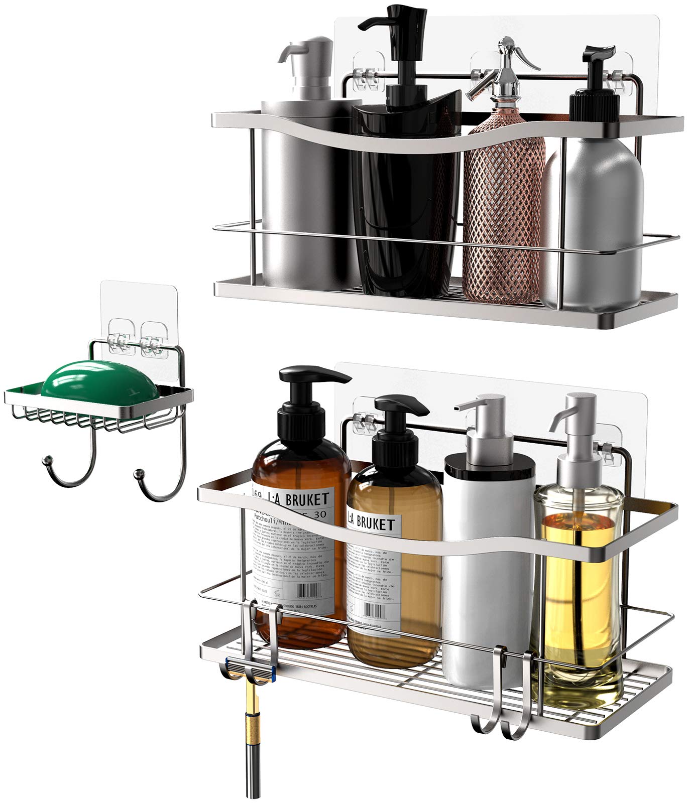 Shower Caddy Basket Shelf with Hooks/Soap Dish Holder Shelf