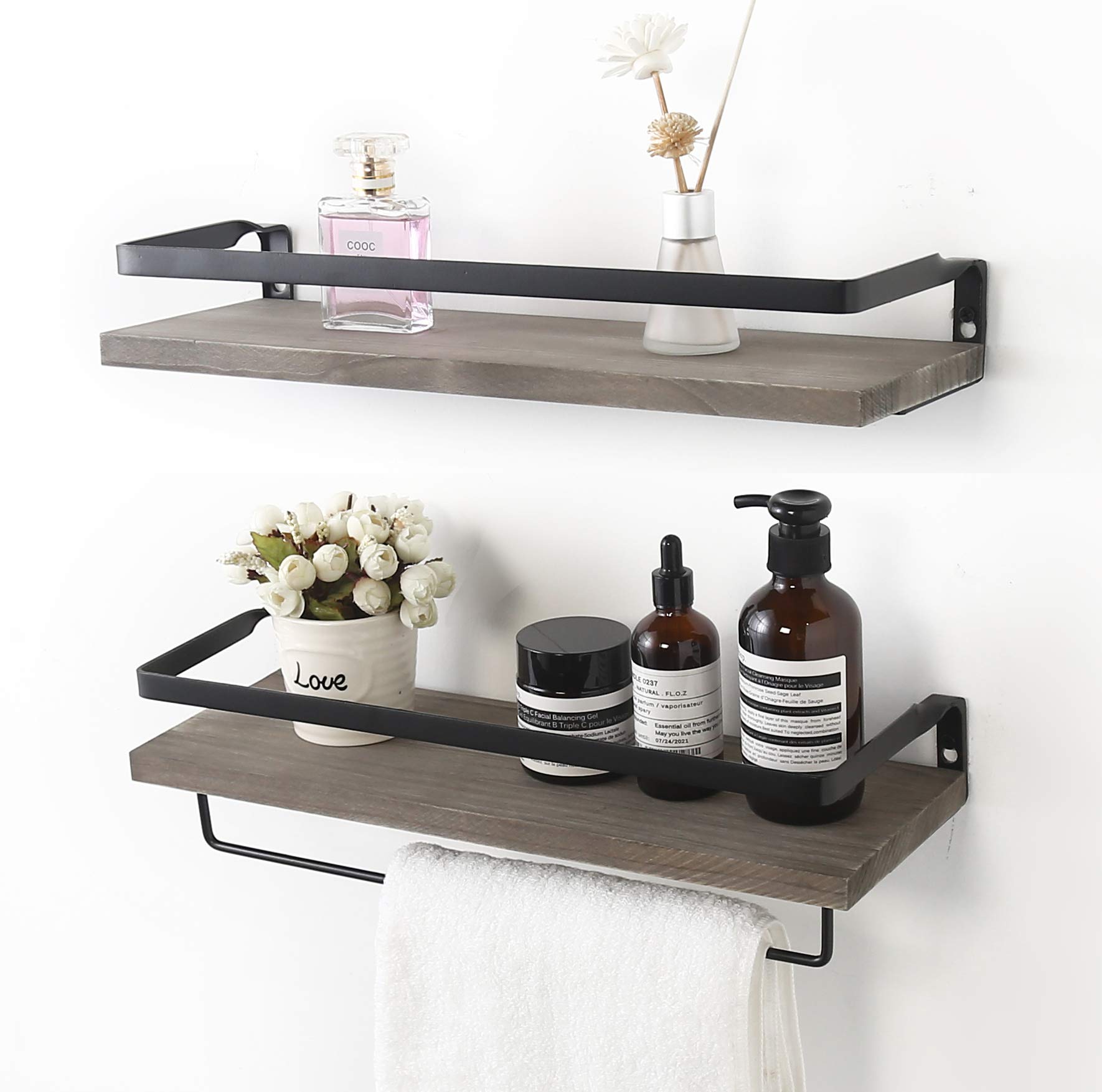 AUTREE Rustic Floating Wall Shelves, Rustic Wood Wall Shelves Storage Set