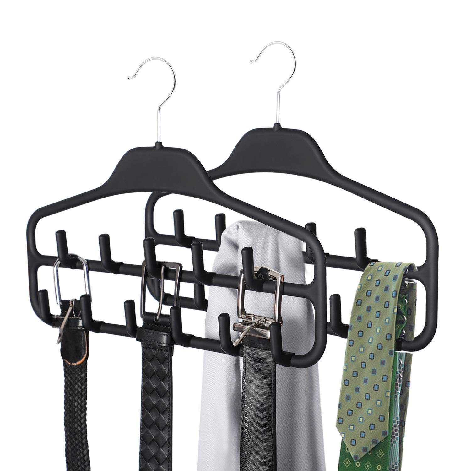 SMARTAKE 2 Pack Belt Hanger, 360 Degree Rotating Tie Rack with Hooks