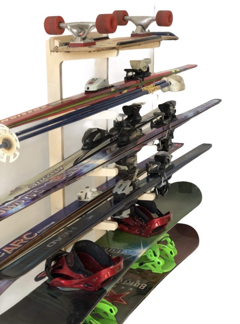 Freestanding Ski Rack for: Snowboards, Skis, Skateboards, Scooters