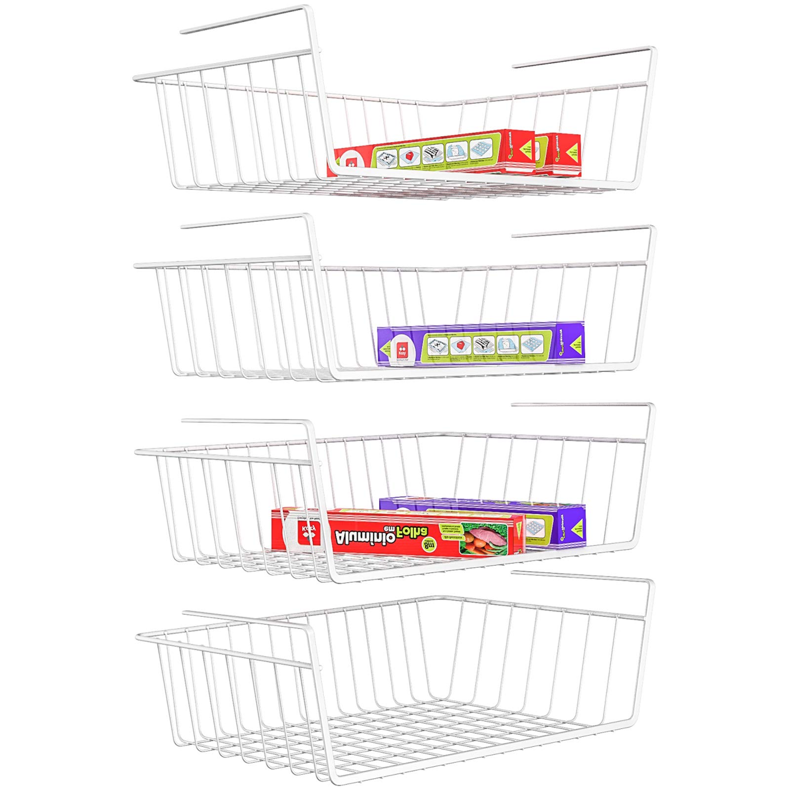 Under Shelf Basket, iSPECLE 4 Pack White Wire Rack
