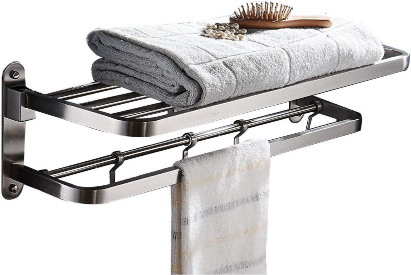 Shelf Double Towel Bar Holder with Hooks Wall Mounted