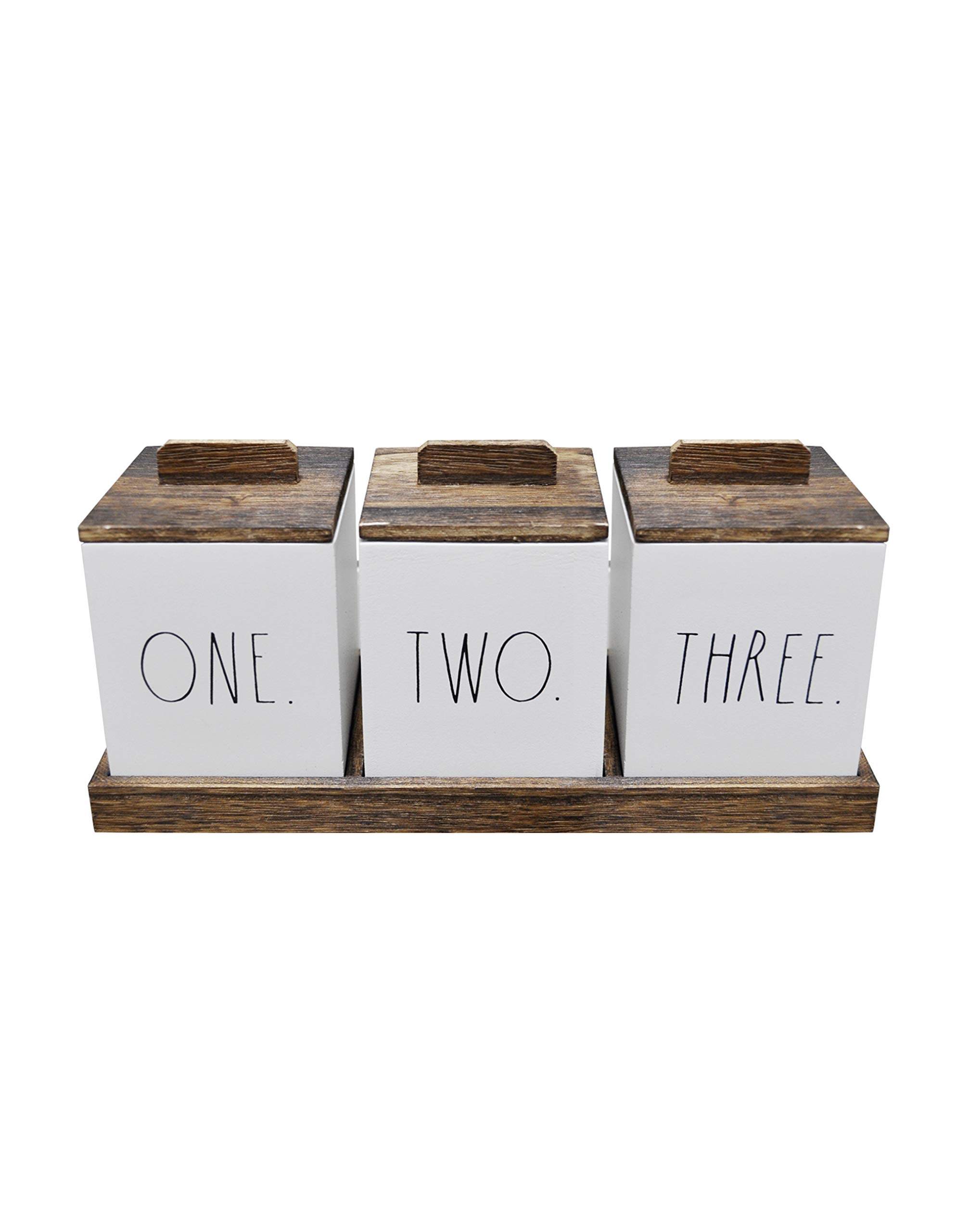 Storage Canister Set of 3 with Lids and Wood Tray