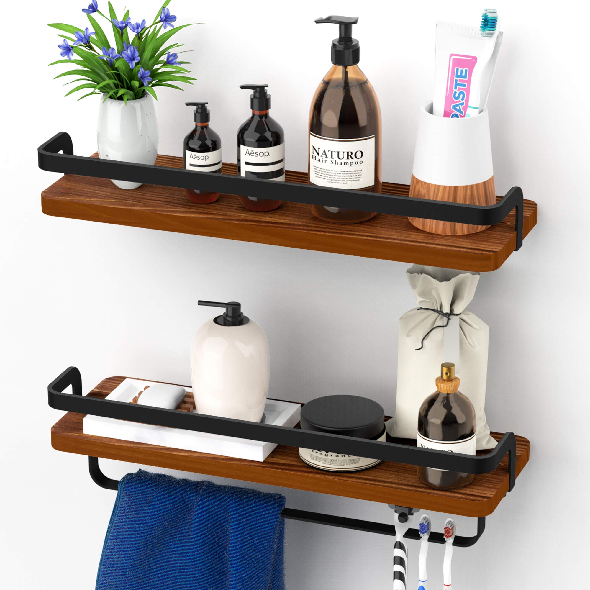 Solid Pinewood, Shelf with Towel Bar