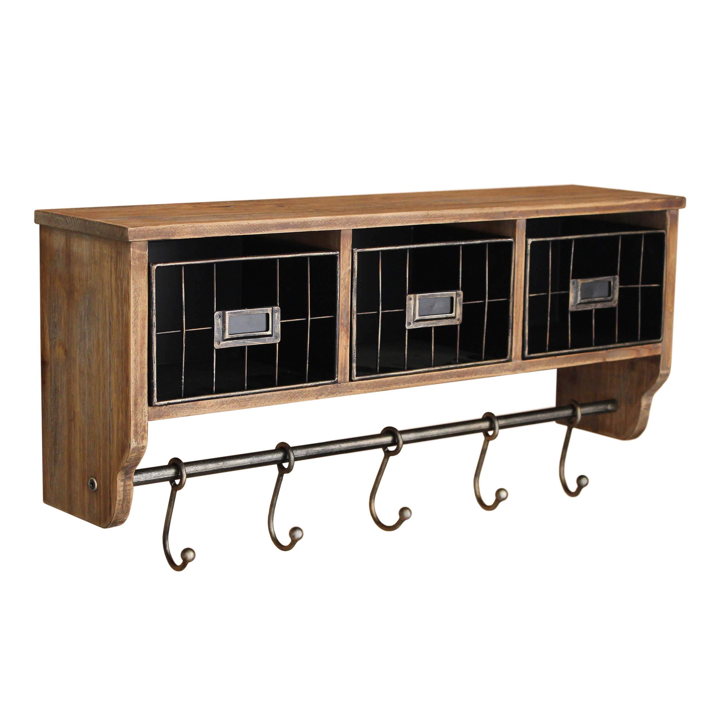 Entryway Organizer Wall Shelf with 5 Coat Hooks and Cubbies