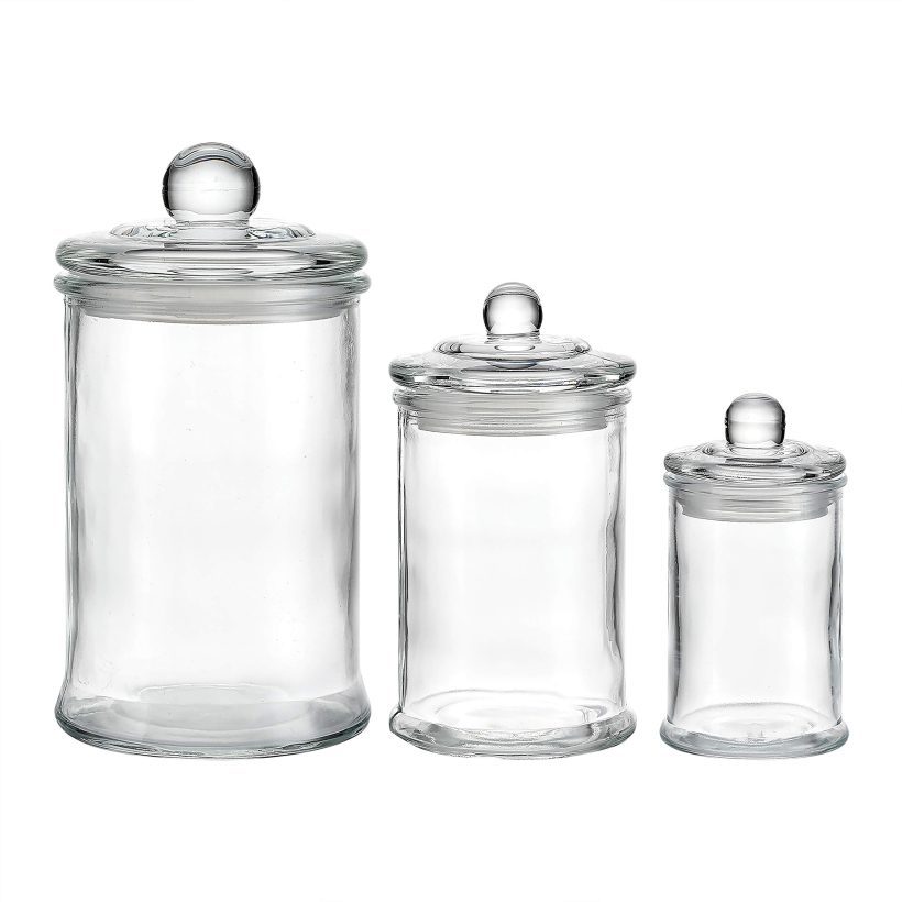 KMwares 3PCs Set Small Mini Clear Glass Premium Quality Apothecary Jars