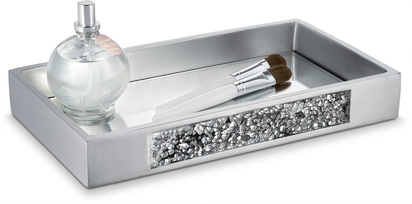 DWELLZA Silver Mosaic Vanity Mirror Tray for Dresser