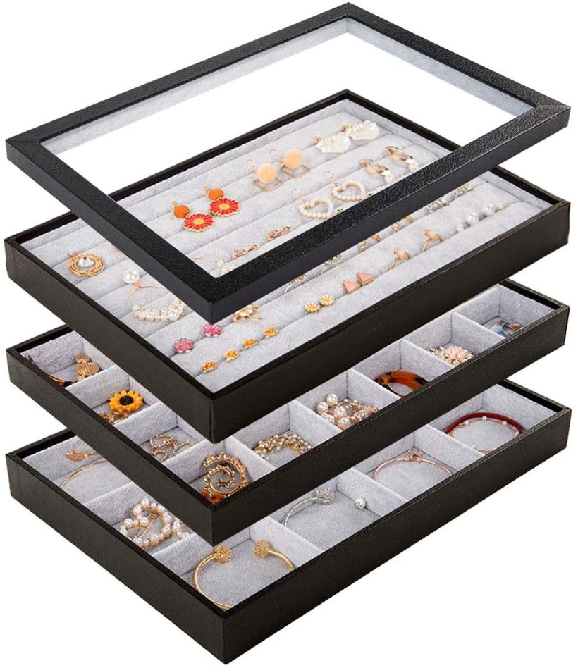 Mebbay Stackable Velvet Jewelry Trays Organizer Set