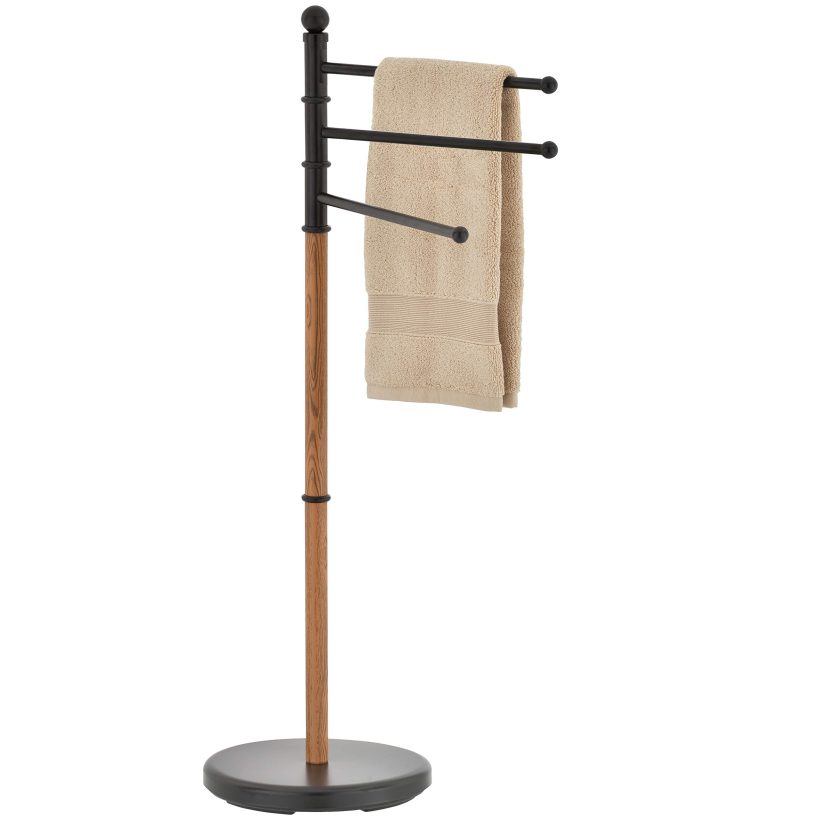Towel Rack Stand with Oak Wood