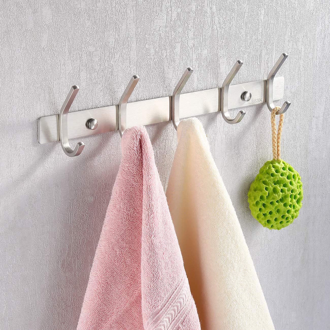 KES Bathroom Towel Rail Rack with 5 Scroll Hooks Wall Mount