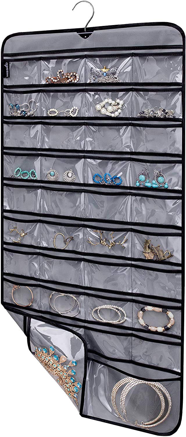 MISSLO Hanging Jewelry Organizer with Rotating Hanger Dual Sides