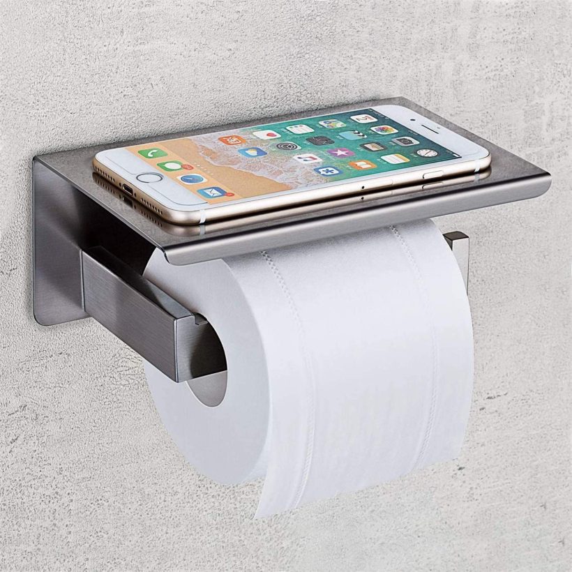 Brushed Nickel Toilet Paper Holder with Shelf