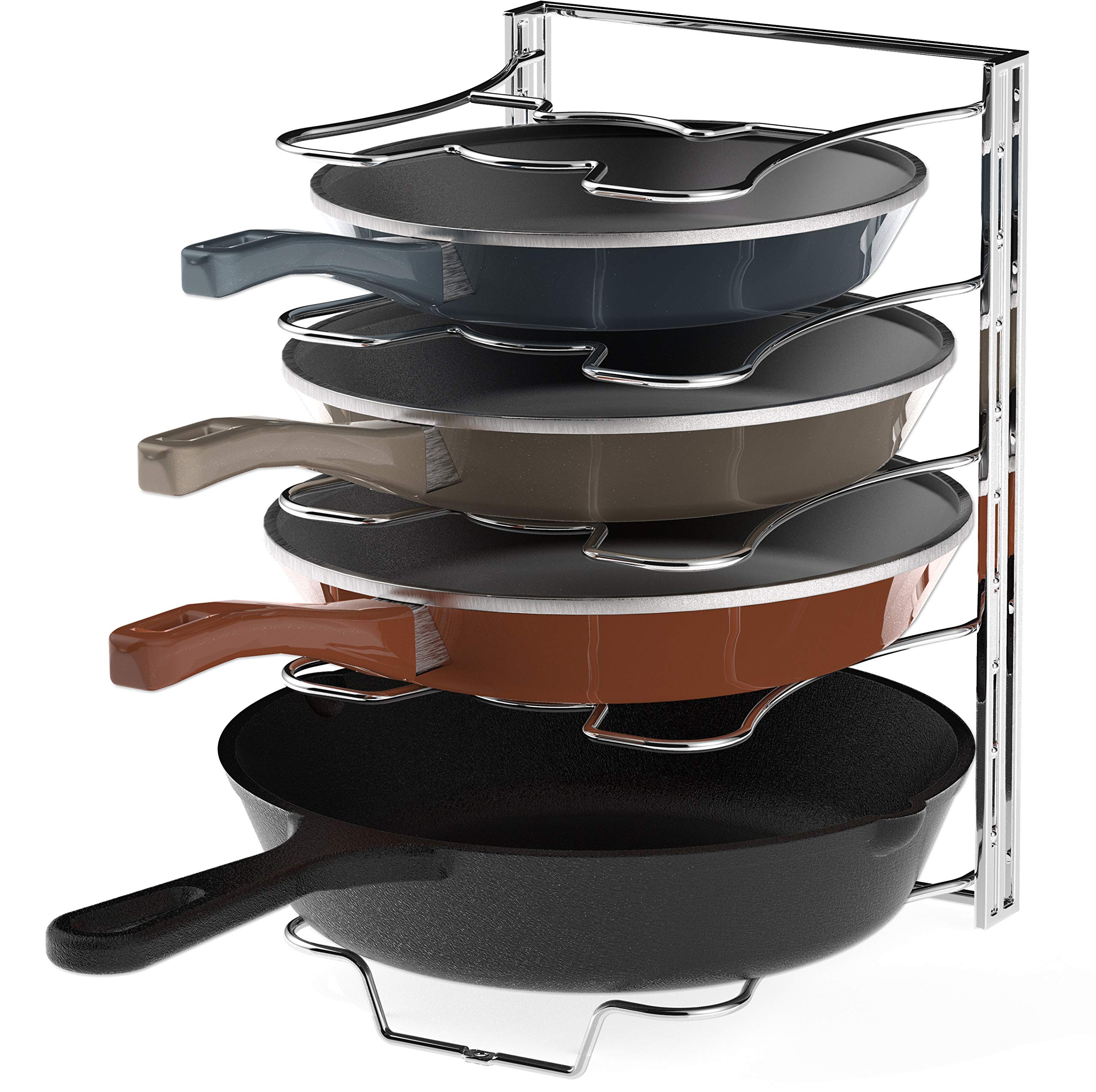 Easy Houseware Kitchen Cupboard 5 Adjustable Compartments Pan and Pot Lid Organizer Rack Holder, Chrome