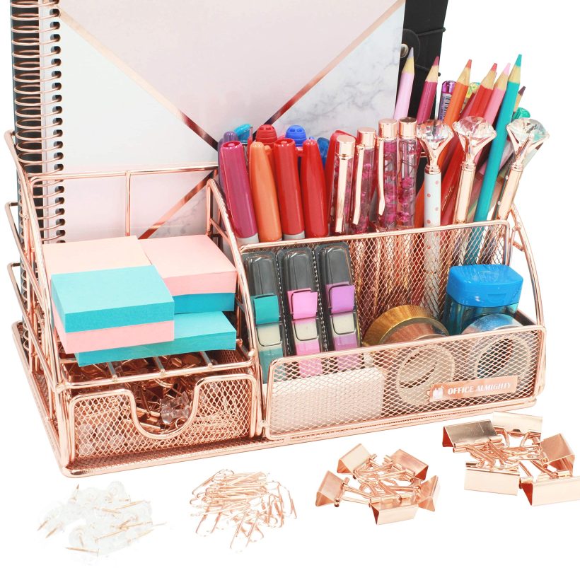 OFFICE ALMIGHTY Rose Gold Desk Organizer for Women