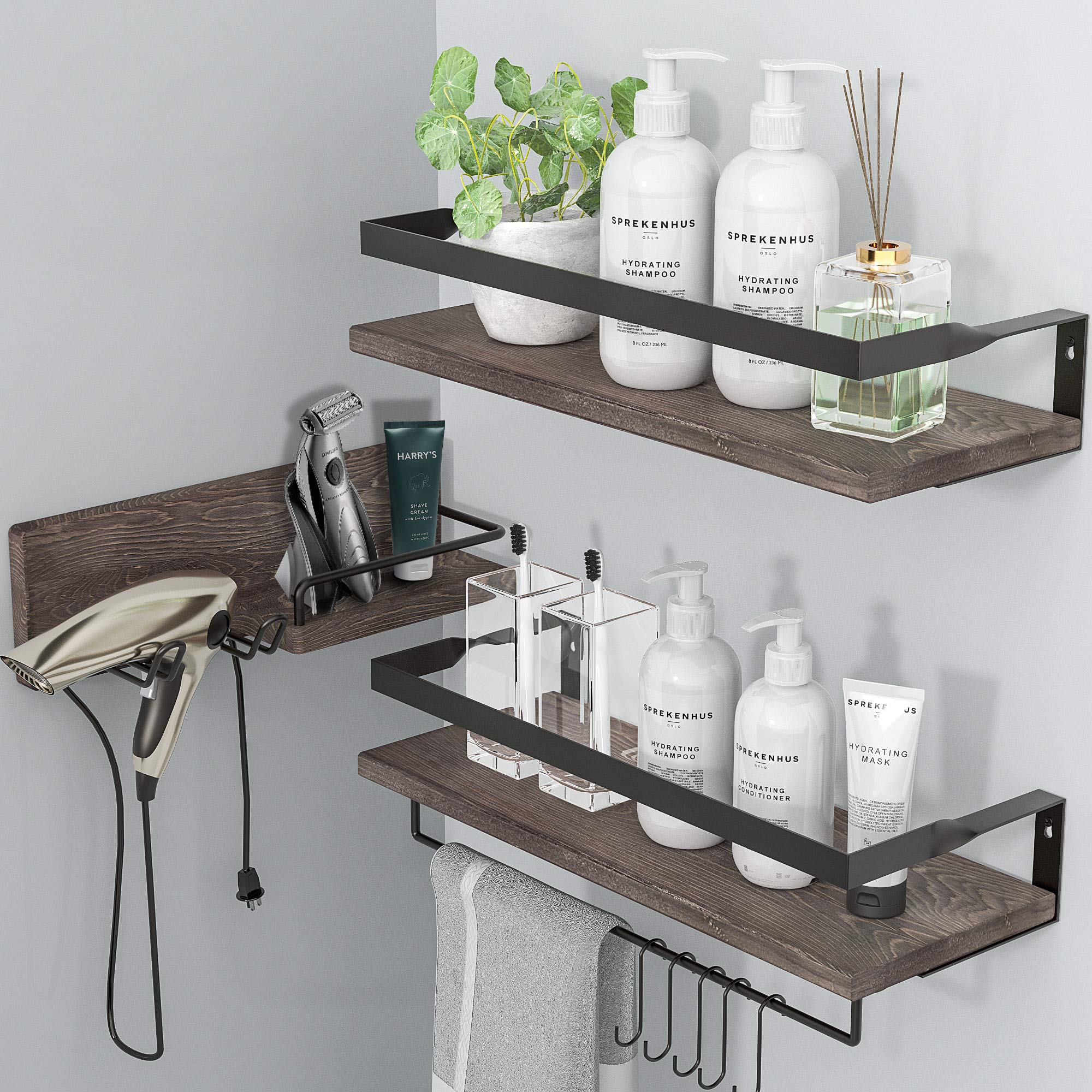 LYNNC 3 in 1 Rustic Floating Shelves, Decorative Storage Shelves